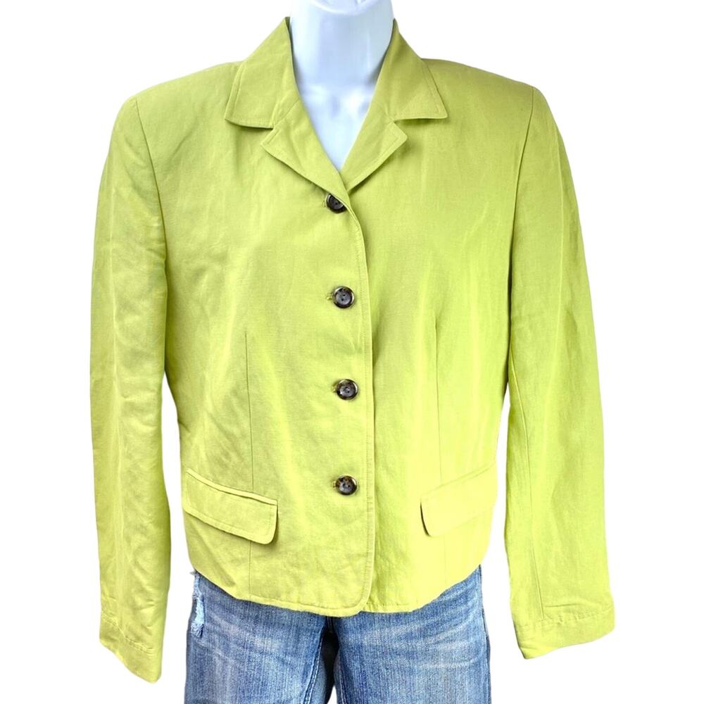 Ann Taylor LOFT Linen Blend Blazer Lime Green Size 6 Natural Coastal Grandma